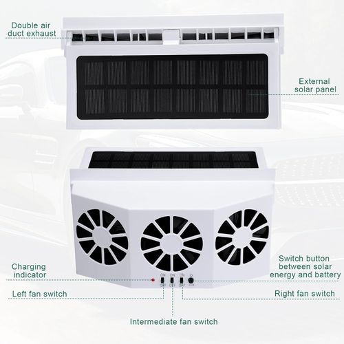MASO Car Solar Powered Window Exhaust Fan,Car Air Purifier,Car Solar Power Air Vent Radiator Fans for Backseat or Frontseat,Vehicle Ventilation Fan(White)