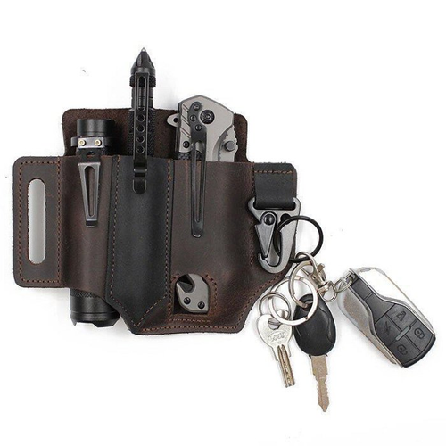 Étui multifonction pour ceinture, organiseur de ceinture en cuir, pochette pratique EDC pour couteaux, lampes de poche, stylos tactiques, outils (marron)