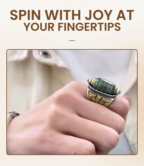 Turquoise Six-character Mantra Nine-eyed Dzi Bead Ring