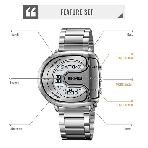SKMEI 2298 Men's Luxury Digital Waterproof Watch - Stainless Steel Sports Chronograph