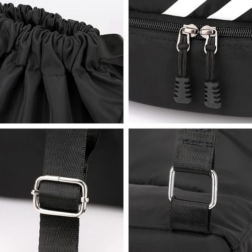 DRAWSTRING BACKPACK WATER RESISTANT STRING BAG GYM SPORTS WITH SHOE COMPARTMENT SIDE MESH POCKETS FO