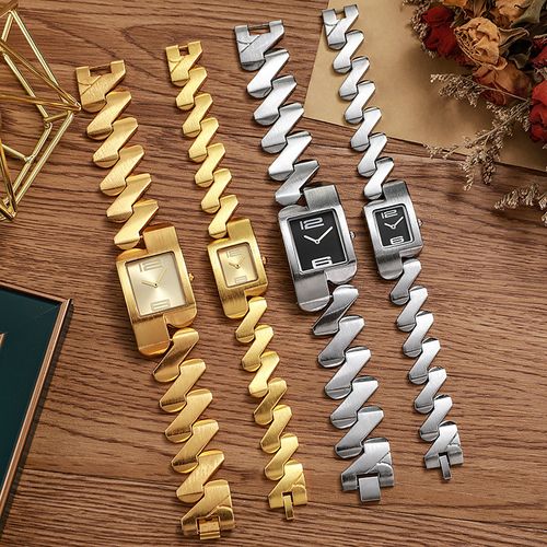 Elegant and fashionable alloy glass square watch face watch, genuine quartz movement, unisex