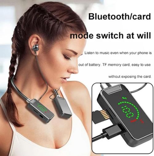 Waterproof Wireless Neckband Bluetooth Headphones with Display - Live Streaming & Broadcasting Earphones - Black