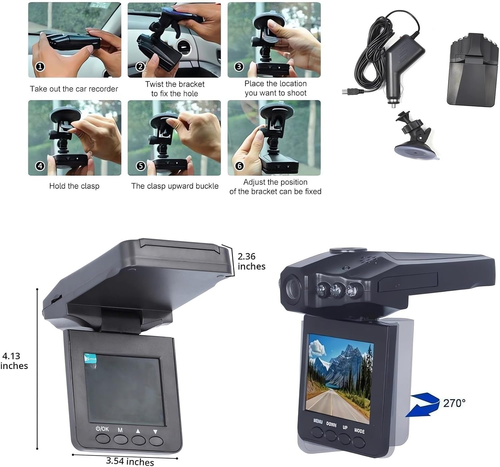1080P HD Night Vision Dash Cam - 2024 New Rechargeable 360 Front Dash Camera for Cars, Dashboard Security Camera 24 Hour Always Recording with Night Vision Parking Mode Vehicle Camera (with 16G)