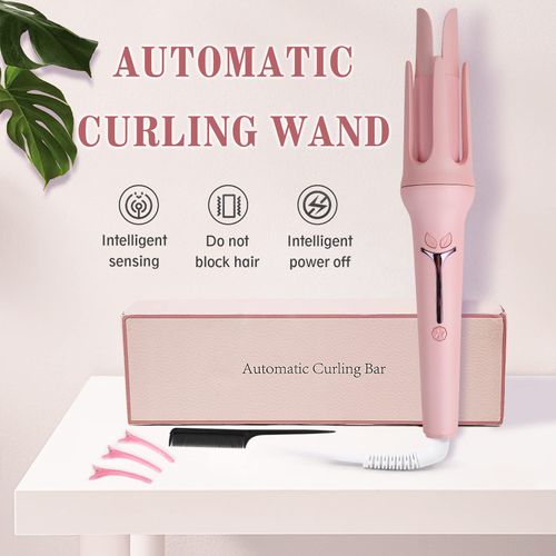 Curling Iron, Automatic Hair Curler 1.1 1.25, Temp Adjustable, Fast Heating Up, Anti-Stuck, Auto Shut-Off, Ceramic Tourmaline, Pink