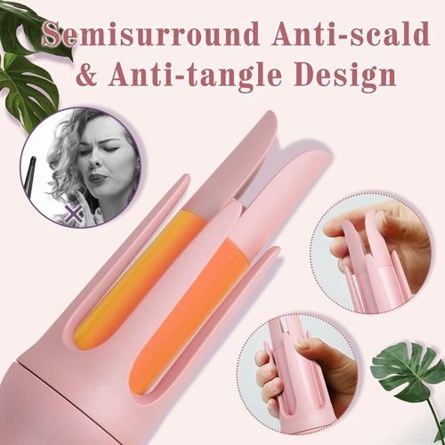 Curling Iron, Automatic Hair Curler 1.1 1.25, Temp Adjustable, Fast Heating Up, Anti-Stuck, Auto Shut-Off, Ceramic Tourmaline, Pink