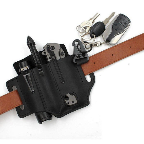 Étui multifonction pour ceinture, organiseur de ceinture en cuir, pochette pratique EDC pour couteaux, lampes de poche, stylos tactiques, outils (marron)