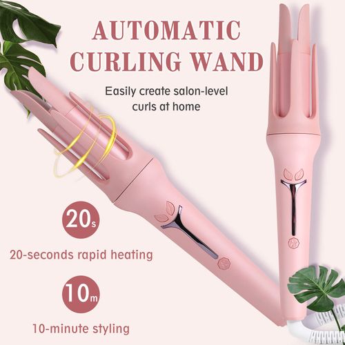 Curling Iron, Automatic Hair Curler 1.1 1.25, Temp Adjustable, Fast Heating Up, Anti-Stuck, Auto Shut-Off, Ceramic Tourmaline, Pink