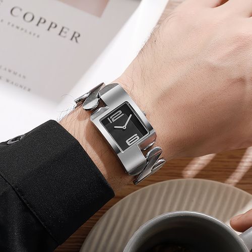 Elegant and fashionable alloy glass square watch face watch, genuine quartz movement, unisex