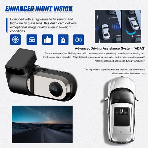 Shkalacar Dash Cam 360 Degree Rotation, USB DVR Dashboard Camera with ADAS Assisted System 140° Wide Angle Support NightVision Loop Recording Android Navigation Driving Video Recorder