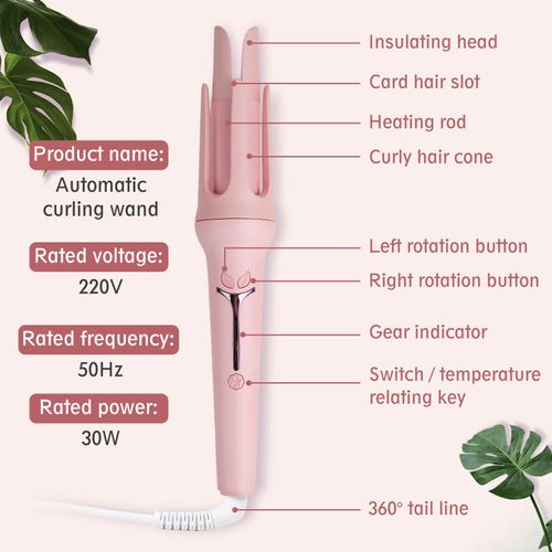 Curling Iron, Automatic Hair Curler 1.1 1.25, Temp Adjustable, Fast Heating Up, Anti-Stuck, Auto Shut-Off, Ceramic Tourmaline, Pink