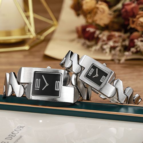 Elegant and fashionable alloy glass square watch face watch, genuine quartz movement, unisex