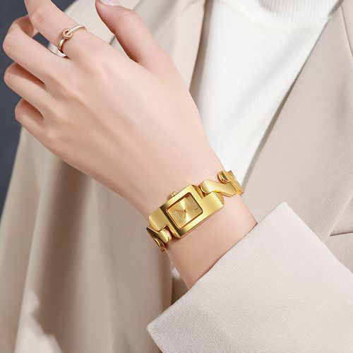 Elegant and fashionable alloy glass square watch face watch, genuine quartz movement, unisex