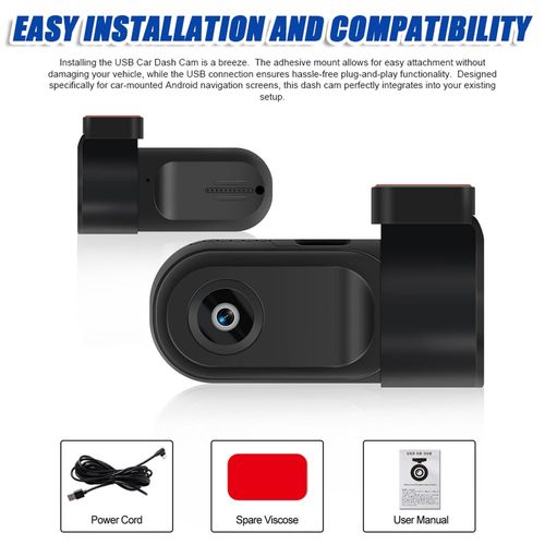 Shkalacar Dash Cam 360 Degree Rotation, USB DVR Dashboard Camera with ADAS Assisted System 140° Wide Angle Support NightVision Loop Recording Android Navigation Driving Video Recorder