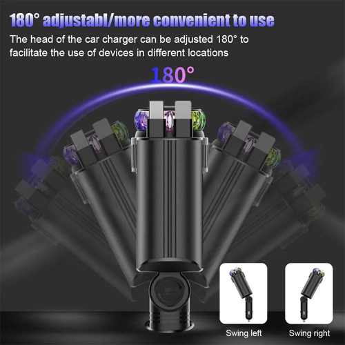 3-in-1 Retractable Car Charger 45W Fast Charging+Aromatherapy Diffuser+Starry Sky LED Lights Car Air Freshener Car Accessory