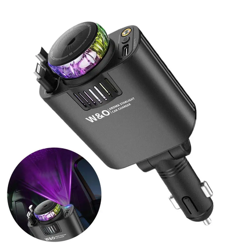 3-in-1 Retractable Car Charger 45W Fast Charging+Aromatherapy Diffuser+Starry Sky LED Lights Car Air Freshener Car Accessory