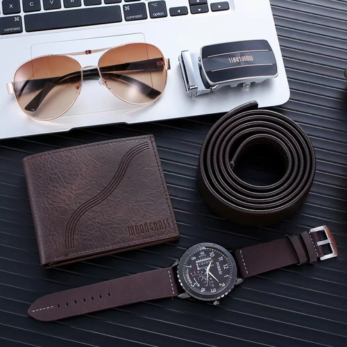 Elegant Men's Business Style Gift Set 1pc4pcs Quartz Watch Faux Leather Belt Fashion Glasses Faux Leather Wallet  Electronic Alloy Case Battery Powered Gift Box for Any Occasion