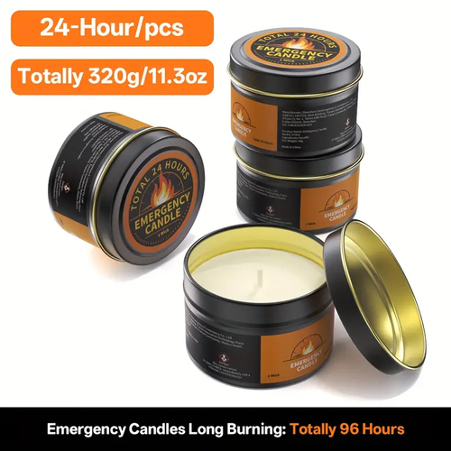 Long Lasting Emergency Survival Candle 24H Burnfor Blackout Camping Earthquake Kit 4-Pack Emergency Candles, Survival Gear for Home, Emergency Preparedness Supplies, Emergency Candles Smokeless, Camping Stuff, Emergency Kit Supplies, Camping Essentials, Blackout Preparedness, Compact Candle, Smokeless Flame, Longlasting Burn, Highquality Wax, Disaster Readiness
