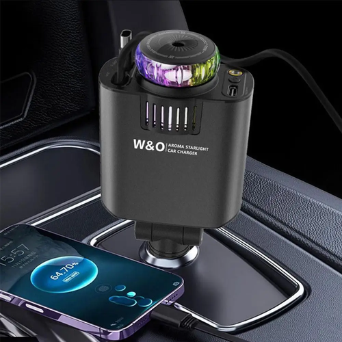 3-in-1 Retractable Car Charger 45W Fast Charging+Aromatherapy Diffuser+Starry Sky LED Lights Car Air Freshener Car Accessory