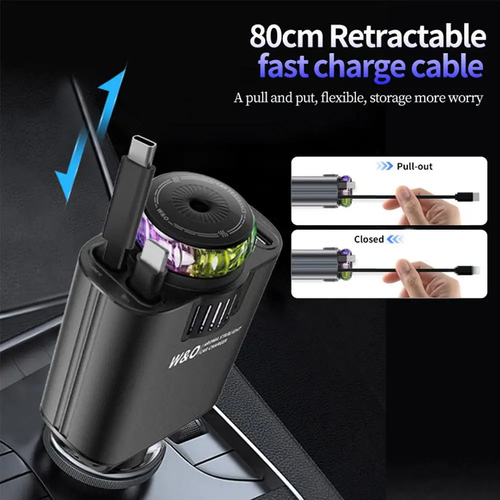 3-in-1 Retractable Car Charger 45W Fast Charging+Aromatherapy Diffuser+Starry Sky LED Lights Car Air Freshener Car Accessory