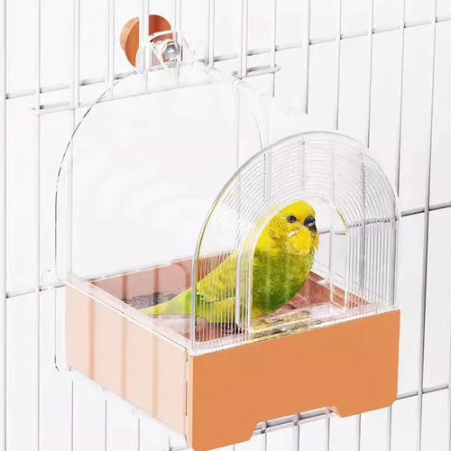 A cage for bathing and feeding parrots.