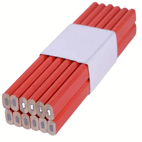 Large-sized carpenter's special pencil - flat head, red core, black core. Construction site octagonal black carpenter's pencil, non-toxic marker pen