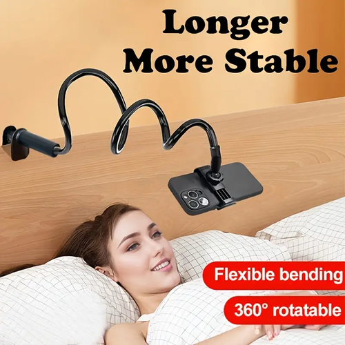 1pc Adjustable Flexible Arm Phone Holder with 360° Rotation & Secure Grip - Ergonomic Bed Mount for Hands-Free Viewing, Stable Flexible Clamp for Smartphones, Tablets, E-Readers - Ideal for Bed, Desk, Car Use, Bedside Accessory, Sleek Metallic Finish, Robust Clamp Design