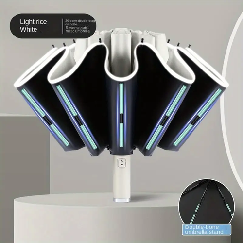 Stay dry and shine bright with our Fully Automatic Reverse Folding Umbrella! ☔️✨ Featuring a built-in LED flashlight, windproof 10-rib design, and UV protection for all weather!