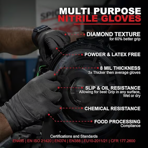Heavy Duty Disposable Nitrile Gloves - for Industrial, Food Applications,Latex and Powder Free Cleaning Rubber
