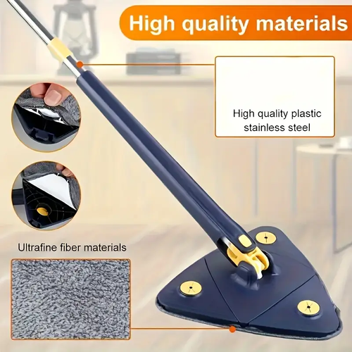 360° Rotating Triangular Mop with 10 Replacement Cloths - Adjustable & Retractable, Suitable for All Surfaces, Perfect for Home Use in Kitchen, Bathroom, Bedroom, Living Room, Mop for Floor, Bathroom Cleaning, Modern Mop Design