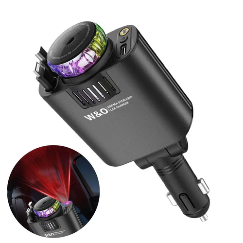 3-in-1 Retractable Car Charger 45W Fast Charging+Aromatherapy Diffuser+Starry Sky LED Lights Car Air Freshener Car Accessory