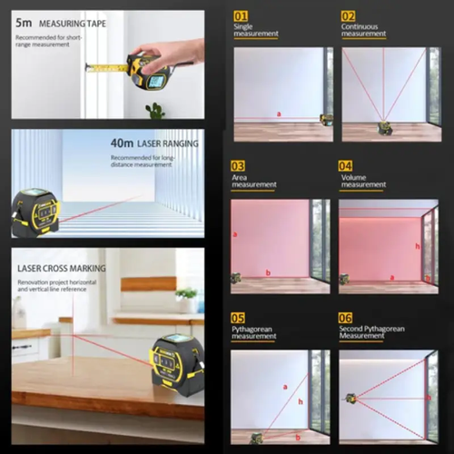 1pc Laser Tape Measure 3 In1Digital Tape MeasureHighPrecision Laser RangefinderSteelTape Measure