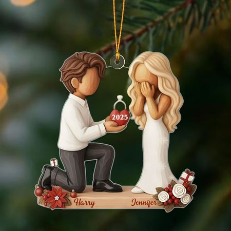 Personalized Engagement Couple Ornament - Custom Names, Skin Tones & Year - Proposal Keepsake Gift for Newly Engaged or Married Couples