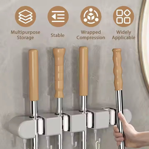 Mop clip bathroom multifunctional traceless mop rack hook clip wall-mounted punch-free strong broom clip storage rack
