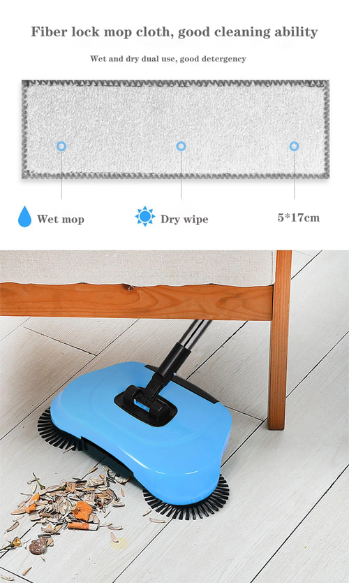 Hand-pushed sweeper household three-in-one multifunctional sweeping and mopping tool with dustpan and broom set (original cleaning cloth 3 pieces)