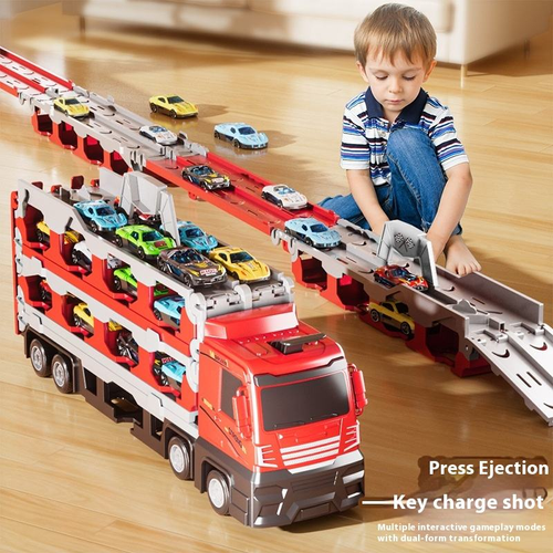 Children's toy car oversized deformation track container truck ejection alloy car boy racing set