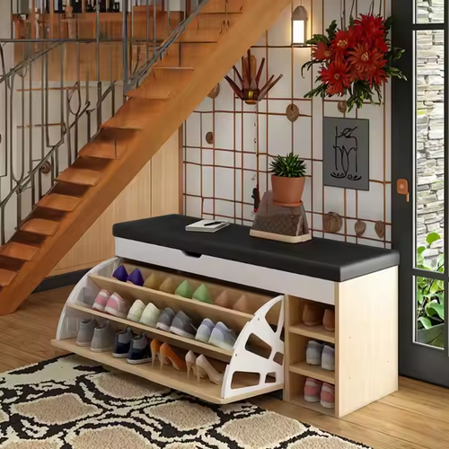 Sitting shoe cabinet light luxury high-end shoe bench storage bench with storage bucket shoe bench