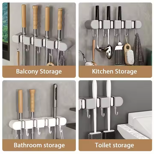 Mop clip bathroom multifunctional traceless mop rack hook clip wall-mounted punch-free strong broom clip storage rack