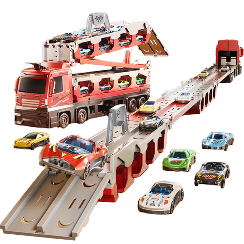 Children's toy car oversized deformation track container truck ejection alloy car boy racing set