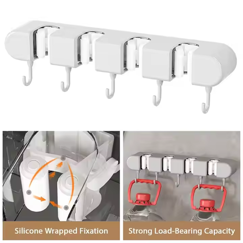 Mop clip bathroom multifunctional traceless mop rack hook clip wall-mounted punch-free strong broom clip storage rack