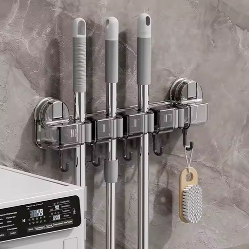 Mop clip bathroom multifunctional traceless mop rack hook clip wall-mounted punch-free strong broom clip storage rack