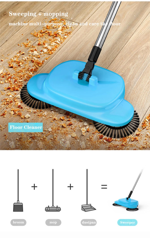 Hand-pushed sweeper household three-in-one multifunctional sweeping and mopping tool with dustpan and broom set (original cleaning cloth 3 pieces)