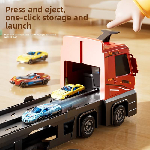 Children's toy car oversized deformation track container truck ejection alloy car boy racing set