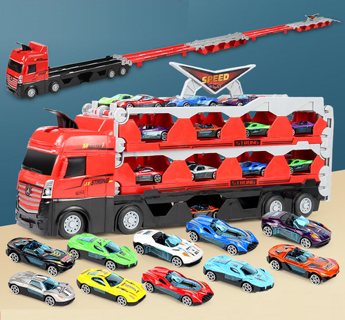Children's toy car oversized deformation track container truck ejection alloy car boy racing set
