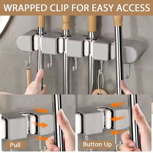 Mop clip bathroom multifunctional traceless mop rack hook clip wall-mounted punch-free strong broom clip storage rack