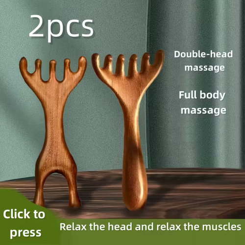 2pcs Deer antler comb, six-claw dual-purpose massage comb, eye, head and scalp massage, meridian comb, hair, dredging and shaving antler comb