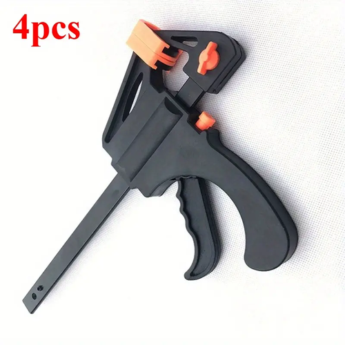 🔥Set of 4 pcs🔥Woodworking Quick Fixture Fixed with One Hand Pressing Non-slip Teeth Orange Woodworking Glue  handmade DIY Fixture Double Triggers Effort-saving Non-slip 4-inch Mini Ratchet Clip Metal Structure Woodworking Tools