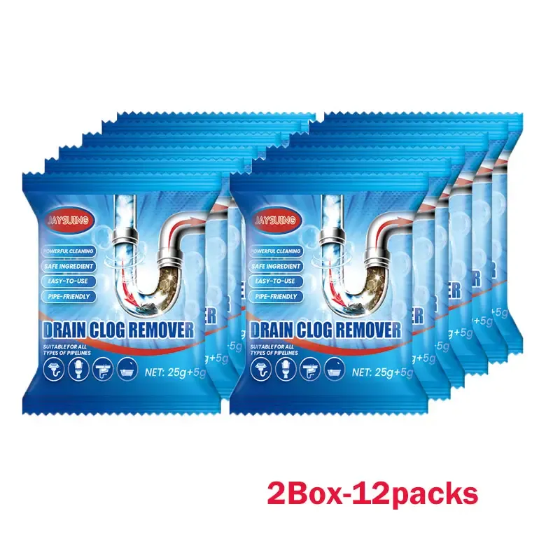💖Limited Time ✨12packs Multi-Purpose Drain Cleaner Powder - Unclogs & Freshens Kitchen, Bathroom, Toilet & Floor Drains, Eliminates Stains & Odors