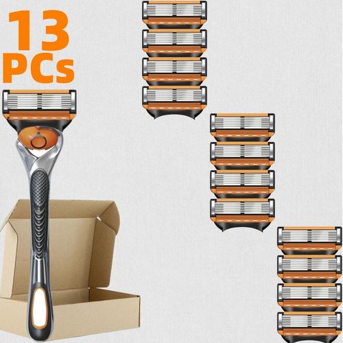 🔥New Design 🔥Men'S Manual Razor Set with 1 Handle and 12 Blades - 5-Layer Safety Shaver for Beard and Mustache Grooming