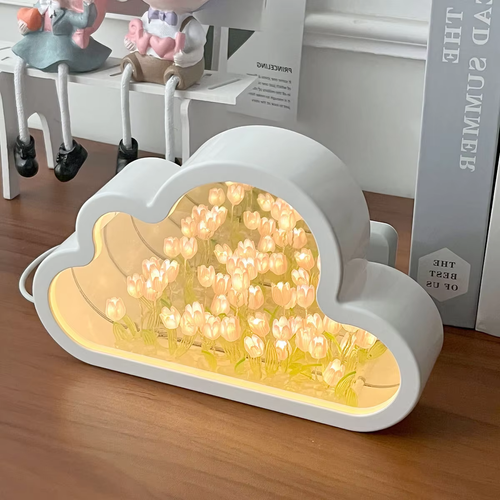 DIY Tulip Night Light 3d Soft Lighting Simulation Flower Cloud Tulip Mirror Table Lamp Decoration Valentine's DIY Gift